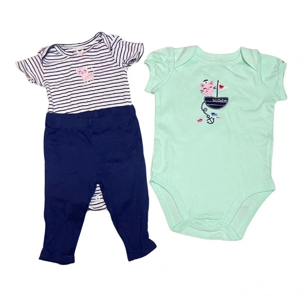 Carter’s and Jumping Beans Baby Girl Cat Bundle – 100% Cotton– 3-Piece Set - Picture 5 of 5